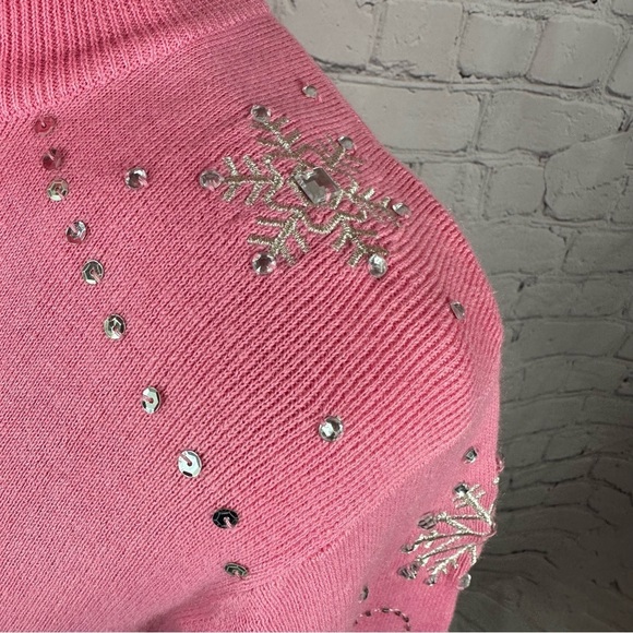 quacker factory pink zip sweater cardigan embroidered embellished sz Med sequins - Picture 5 of 9
